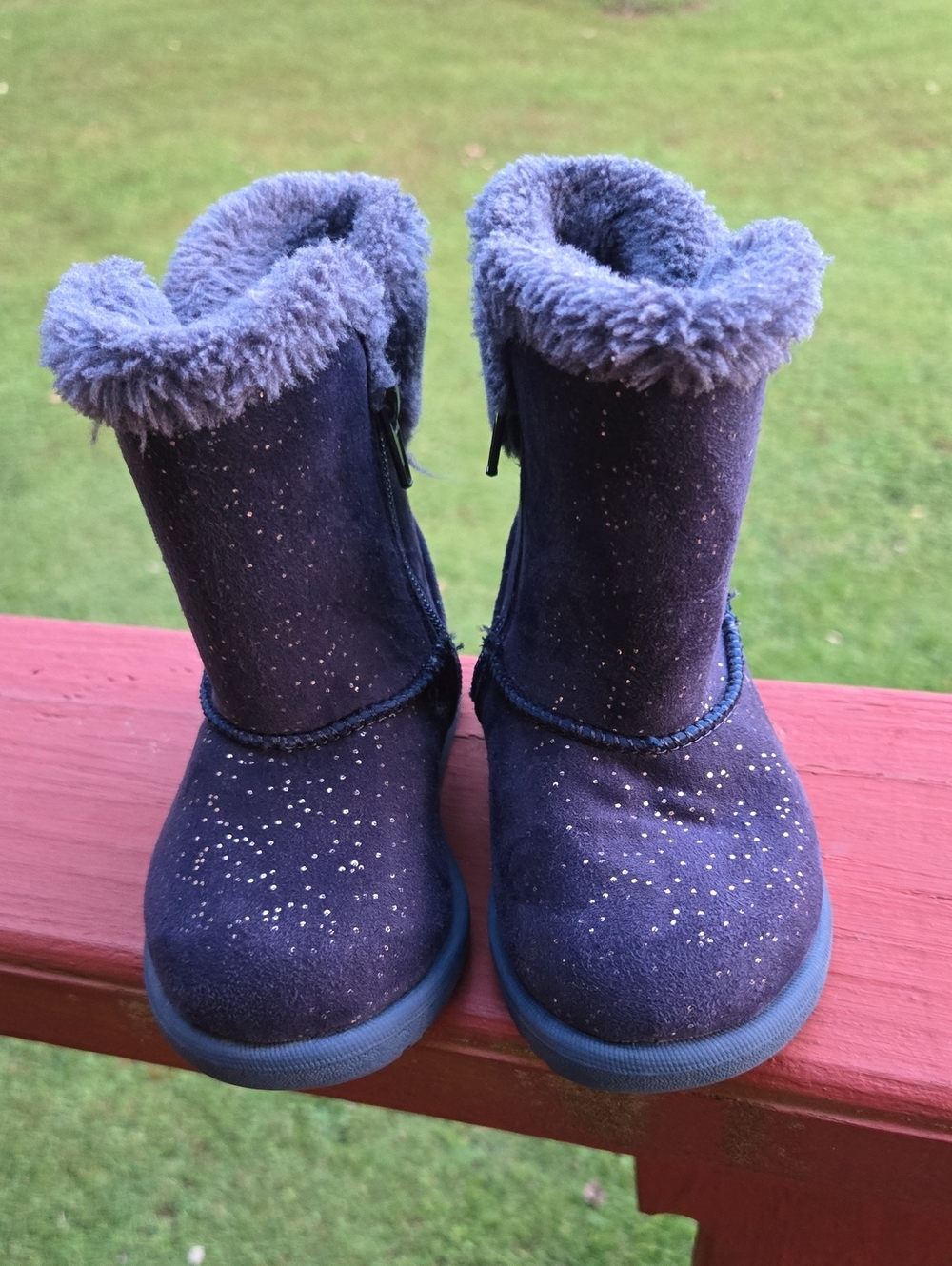 Roebuck & Co Toddler Girls Plush-Lined Glitter Winter Boots - Navy Sz 6